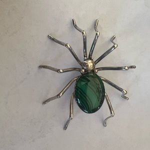 Vintage Sterling E. Spencer Malachite Spider Pin